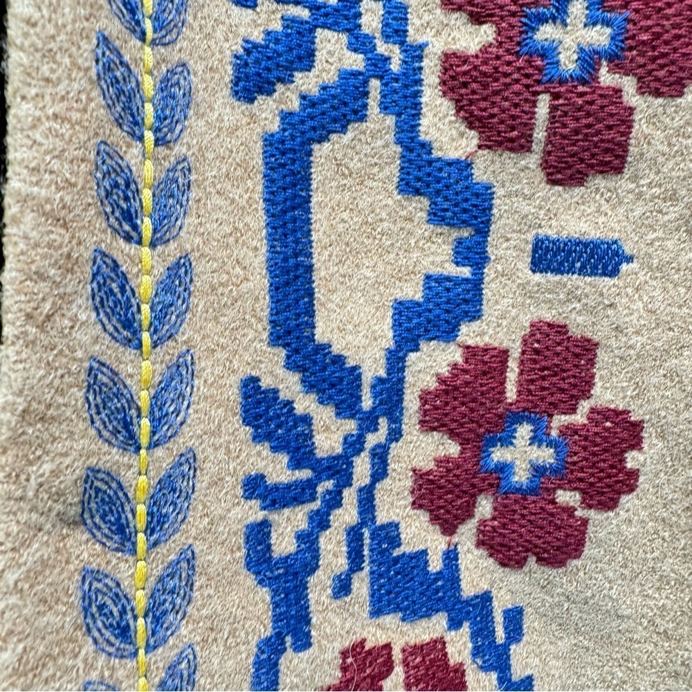 Tan Poncho with Blue Maroon & Yellow Floral Embroidery Champagne and Strawberry - Picture 4 of 10